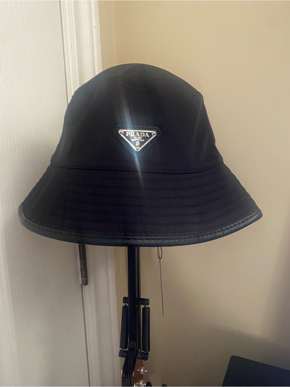 Prada Black Nylon Bucket Hat with Silver Logo
